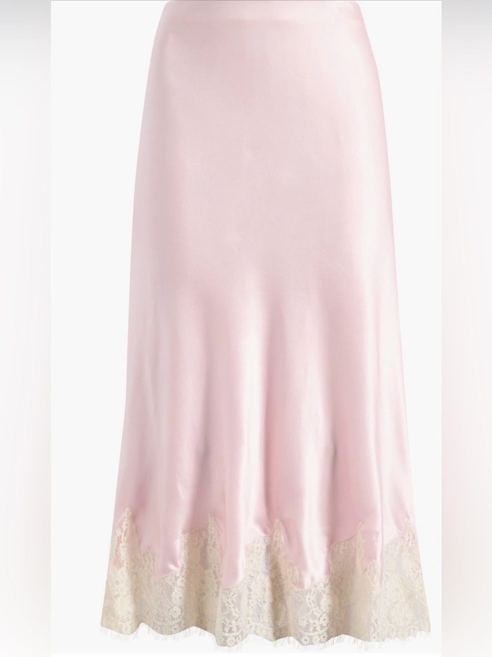 Reformation Carolina Midi Skirt Pink 100% Silk Cherry Blossom Lace Trim - Picture 3 of 7